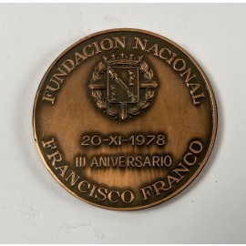 MEDALLA DE MANO FUNDACIÓN NACIONAL FRANCISCO FRANCO 20 XI 1978 TERCER ANIVERSARIO EL PARDO PALACIO BRONCE