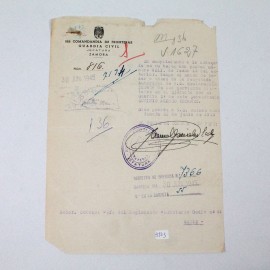 Documento original de la Comandancia de Fronteras de la Guardia Civil jefatura Zamora 30 jun 1945 B123