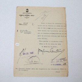 Documento original Artillería Polígono de Experiencias Costilla Cádiz 28 JUL 1944 B125