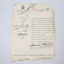Documento original del Batallón de Cazadores CHICLANA NÚM 17 Segovia 18 de Septiembre de 1930 207