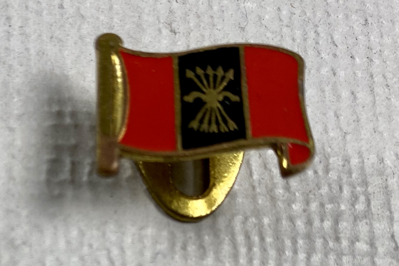 INSIGNIA DE OJAL FALANGE ESPAÑOLA YUGO Y FLECHAS OVAL BANDERA