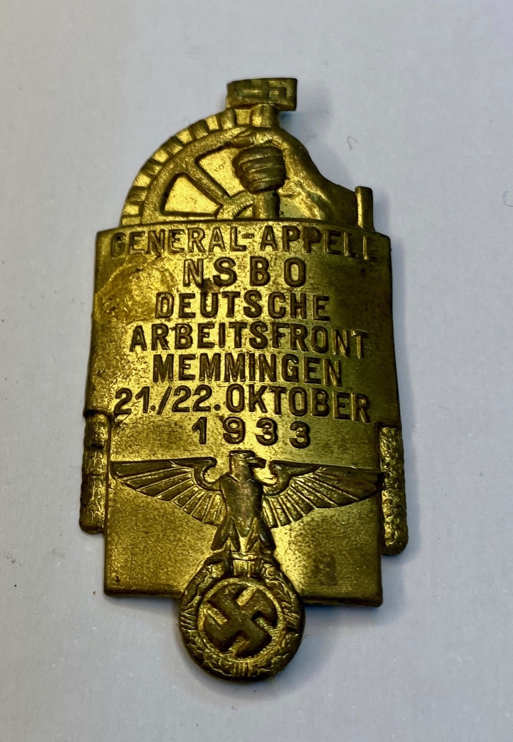 NSBO DAF GENERAL APPEL MEMMINGEN 1933 INSIGNIA ORIGINAL PERÍODO DEL III ...